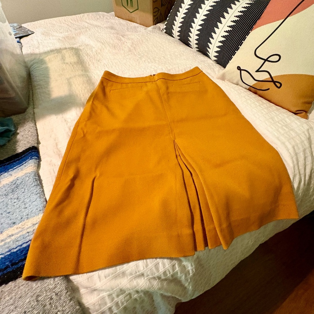 LOFT Yellow Pleated A-Line Midi Skirt for Work